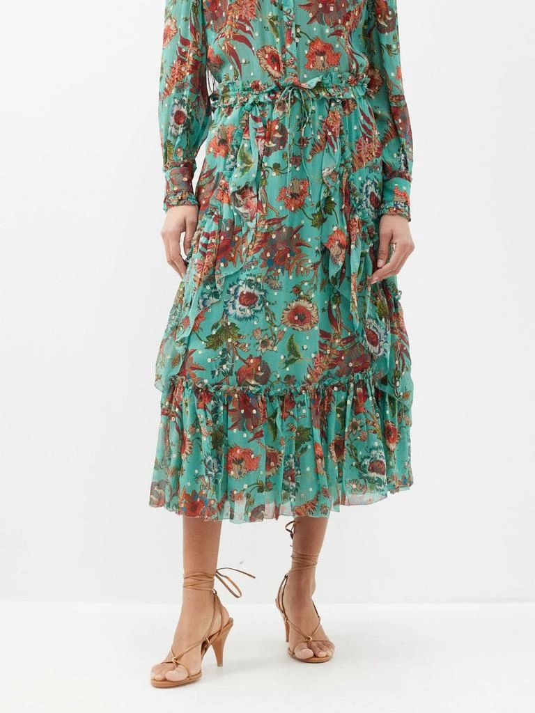 Ulla Johnson Justine botanical-print silk midi skirt 1