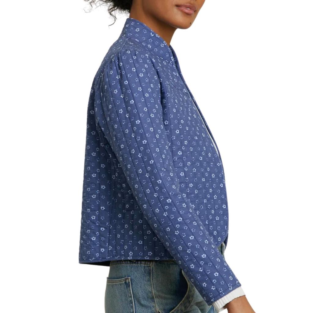 NSF Daisy Crop Quilted Jacket In Indigo Flower