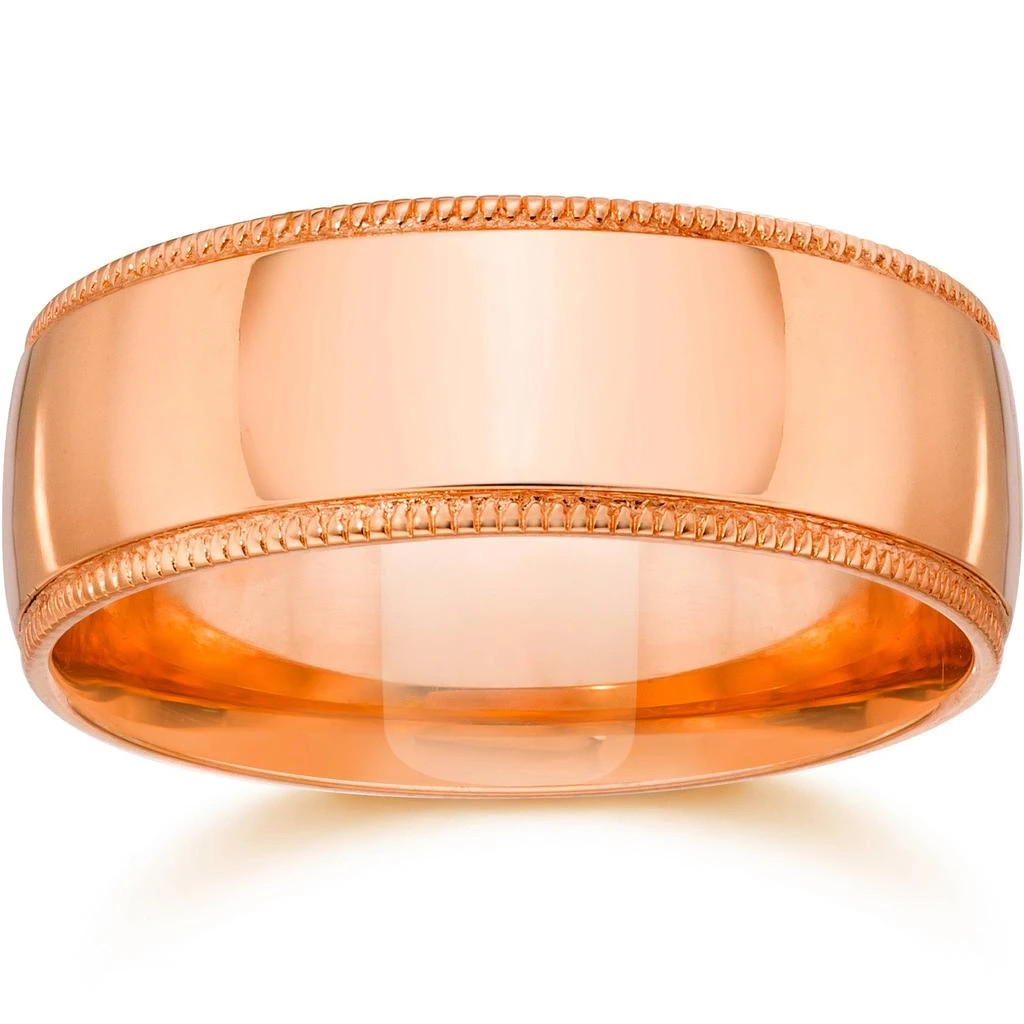 Pompeii3 8mm Milgrain 14K Rose Gold Polished Wedding Band Size Selectable
