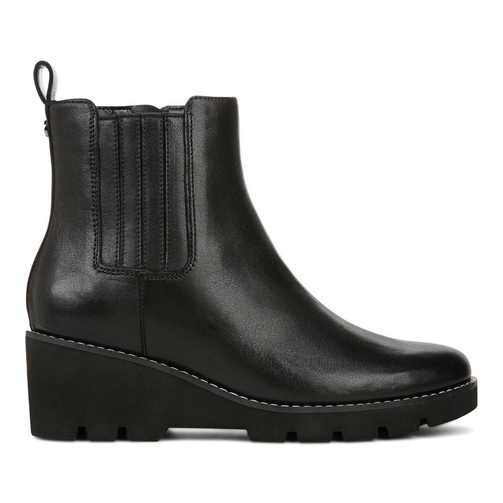 VIONIC Aria J0734L1001 Boots Women 7.5 Black Leather Wedge Ankle Booties ZPO3008