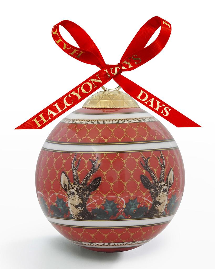 Halcyon Days Antler Trellis & Stag Red Bauble Christmas Ornament