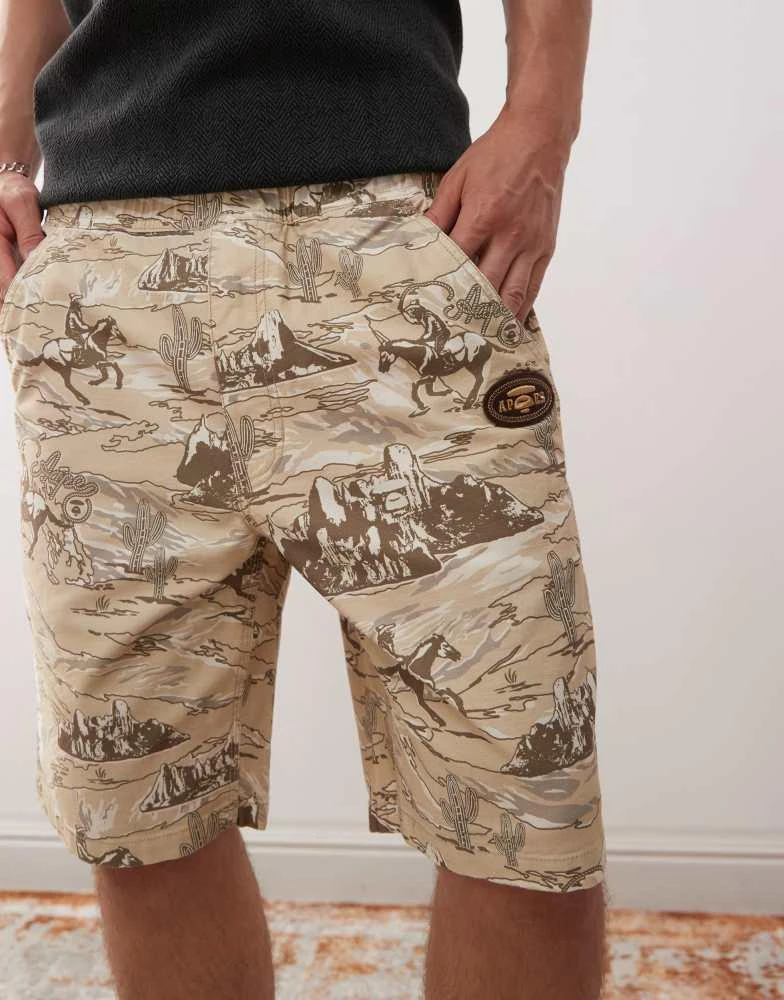 AAPE Aape by A Bathing Ape workwear carpenter shorts co-ord with all over rodeo print in beige 3