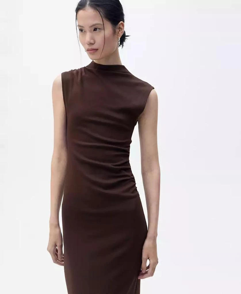 MANGO - Draped dress with perkins collar brown - 10 - Women MANGO - Draped dress with perkins collar brown - 10 - Women