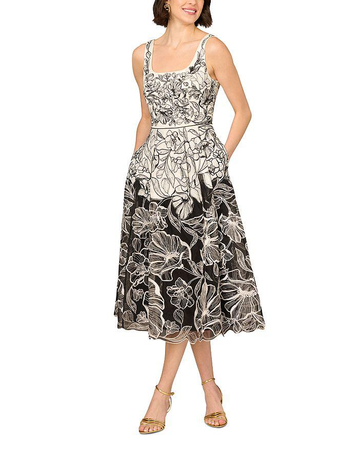 Aidan Mattox Embroidered Organza Midi Dress