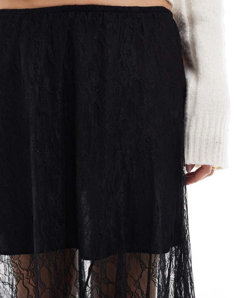 ASOS ASOS DESIGN asymmetric lace overlay midi skirt in black 5