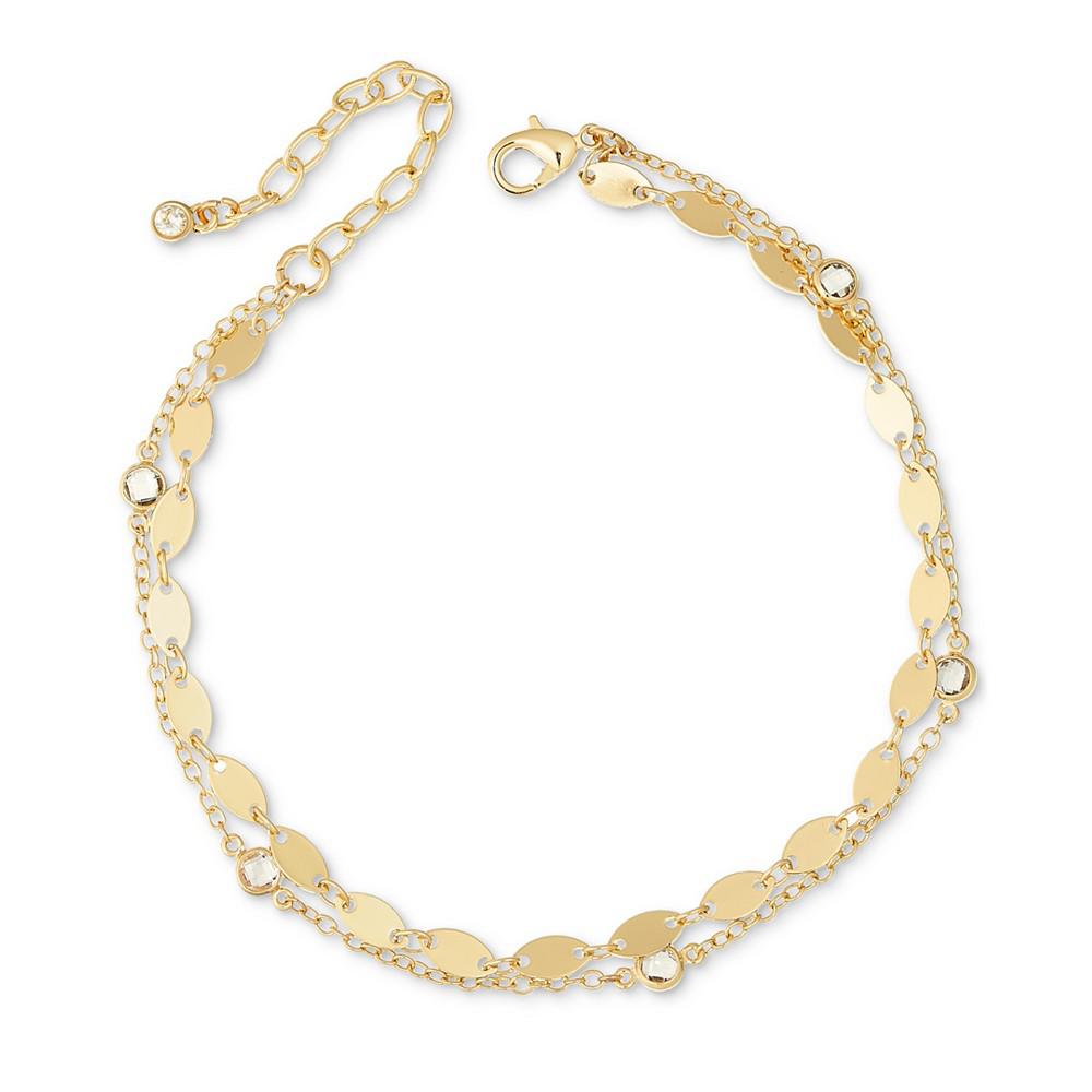 On 34th Crystal & Mixed Chain Double-Row Anklet, Created for Macy's