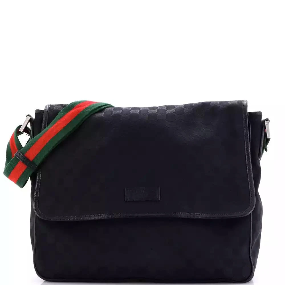 Pre-Owned Gucci Medium Web Strap Flap Messenger GG Canvas