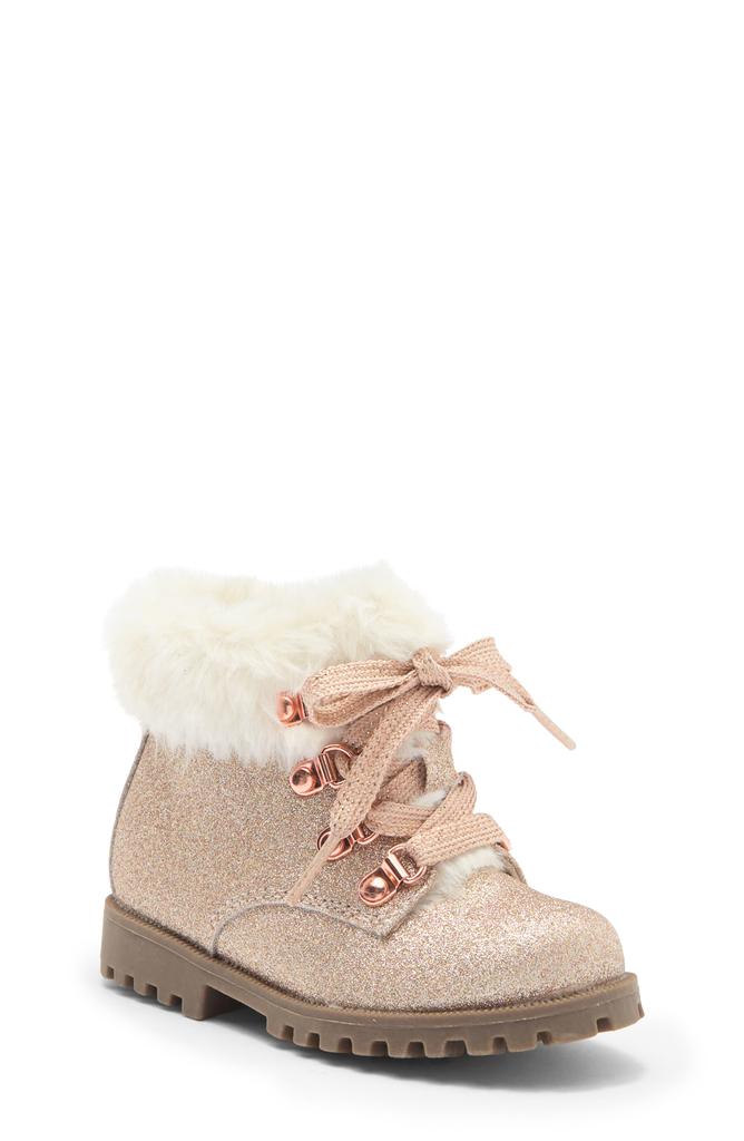 Harper Canyon Kids' Michaella Faux Fur Trim Glitter Hiking Boot