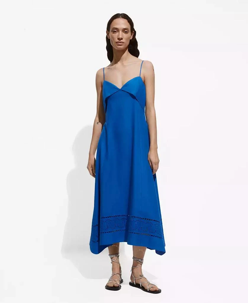 Mango Women's Turn-Down Neckline Embroidered Dress 1