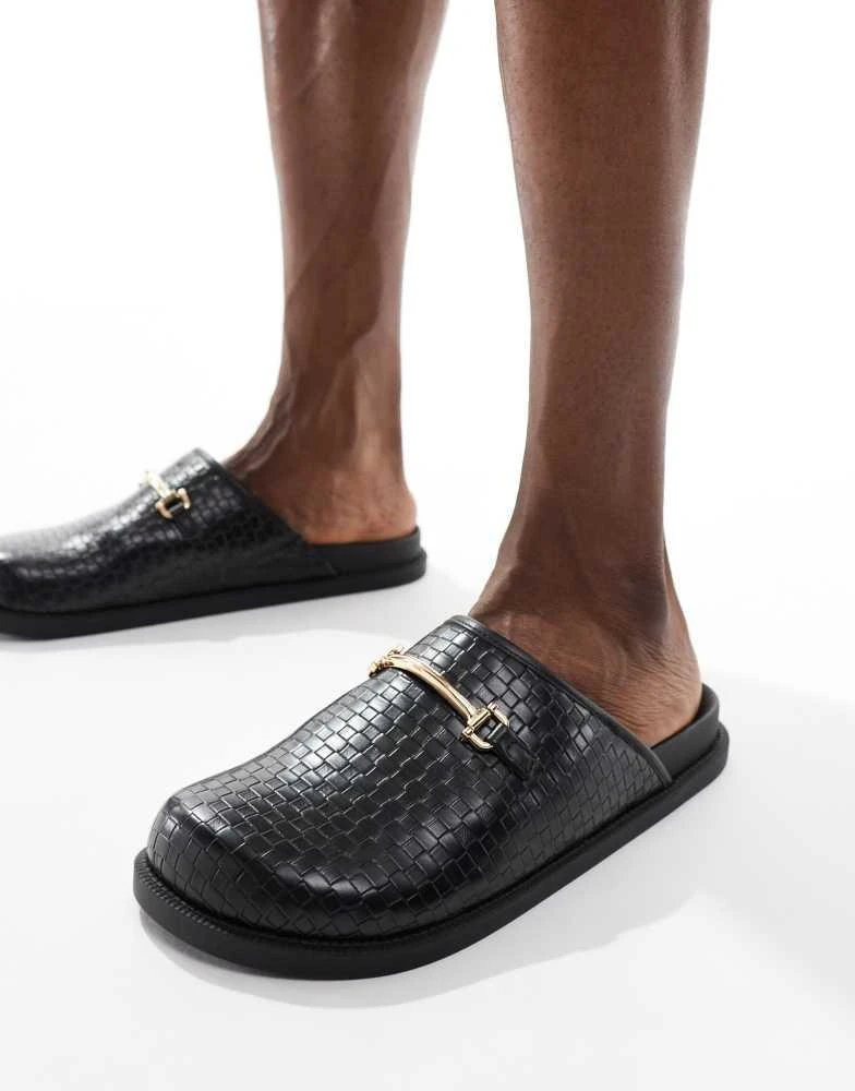ASOS ASOS DESIGN weave mule in black with gold snaffle 1