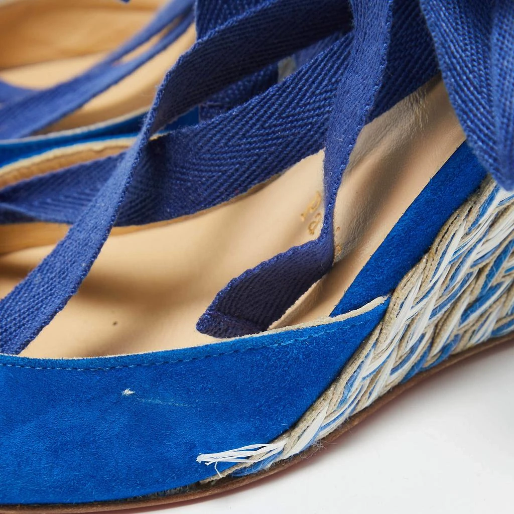 Christian Louboutin Christian Louboutin Blue/Gold Raffia and Suede Wedge Pumps Size 36 8