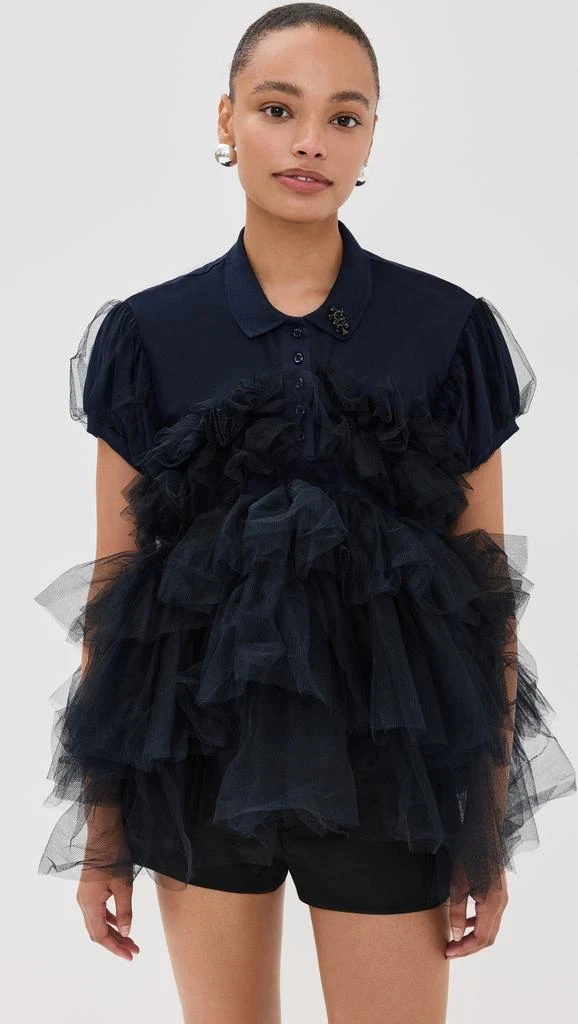 Simone Rocha Puff Sleeve Tulle Frill Polo Shirt 6