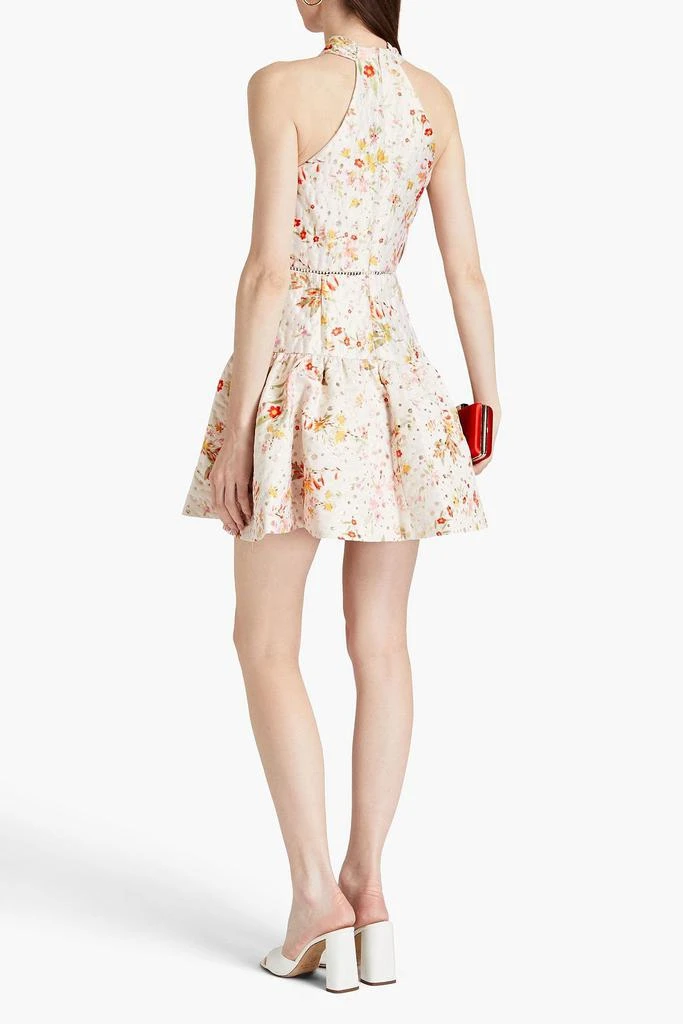 Monique Lhuillier Floral-print metallic fil coupé satin-twill mini dress 3