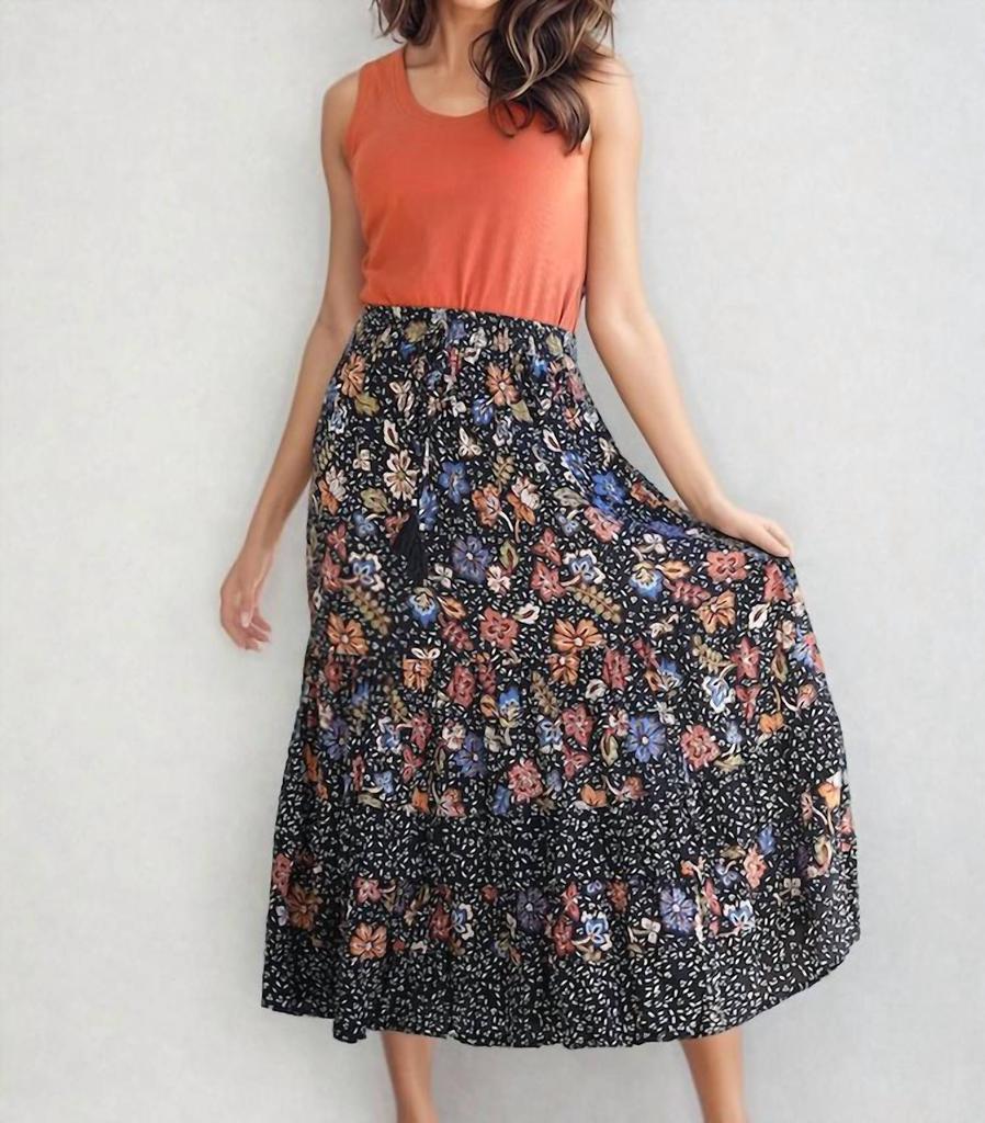 Nostalgia Rowan Tiered Maxi Skirt In Black Multi
