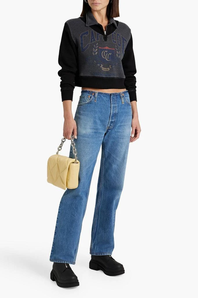 Re/Done Cropped printed cotton-blend fleece half-zip sweatshirt 2
