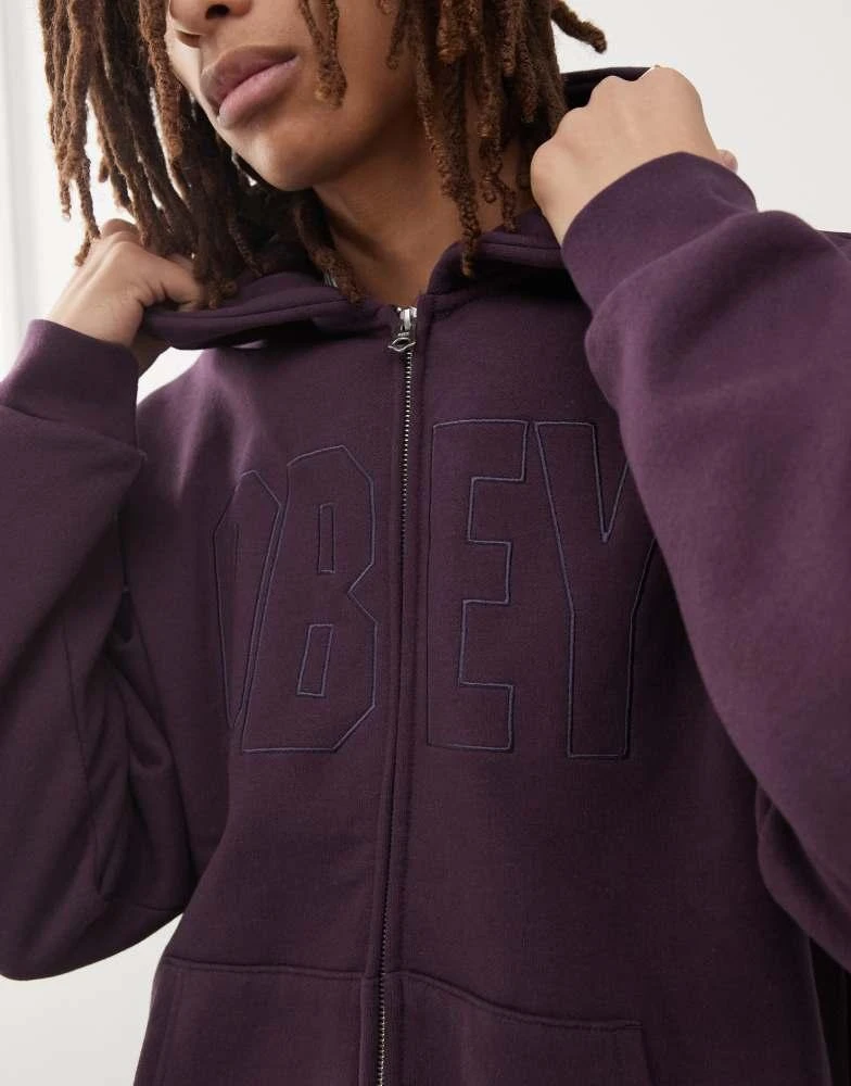 Obey Obey digable heavyweight zip hoodie in burgundy 3