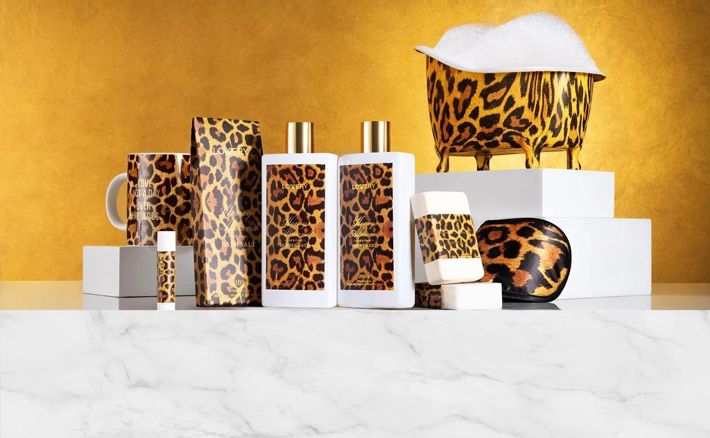 Lovery Bath & Body Gift Basket - 18pc Honey Almond Home Bath Pampering Package in Leopard Print 5