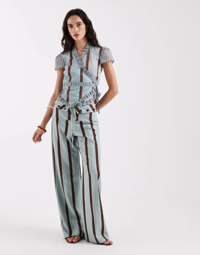 Laagam Laagam tashi straight flow trousers in turquoise stripe