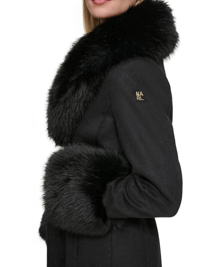 Karl Lagerfeld Paris WOOL COAT WITH FAUX FUR COLLAR CUFFS 4