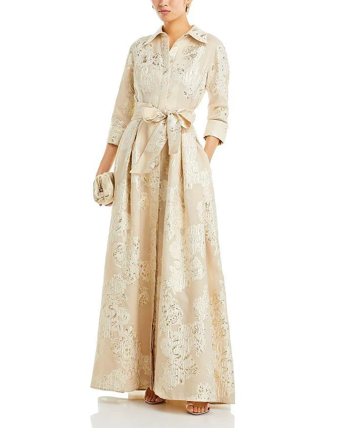Teri Jon Metallic Jacquard Shirt Dress Gown 3