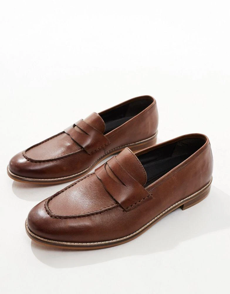 ASOS ASOS DESIGN loafers in tan leather with natural sole - STONE 4