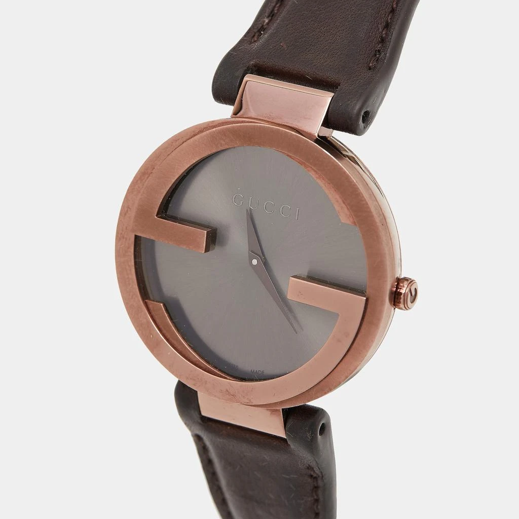 Gucci Gucci Slate Brown PVD Stainless Steel Leather Interlocking G YA133309 Women's Wristwatch 37 mm 3