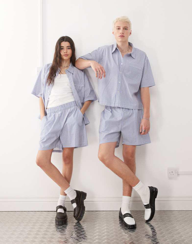 Reclaimed Vintage Reclaimed Vintage unisex short sleeve boxy shirt in blue and white check
