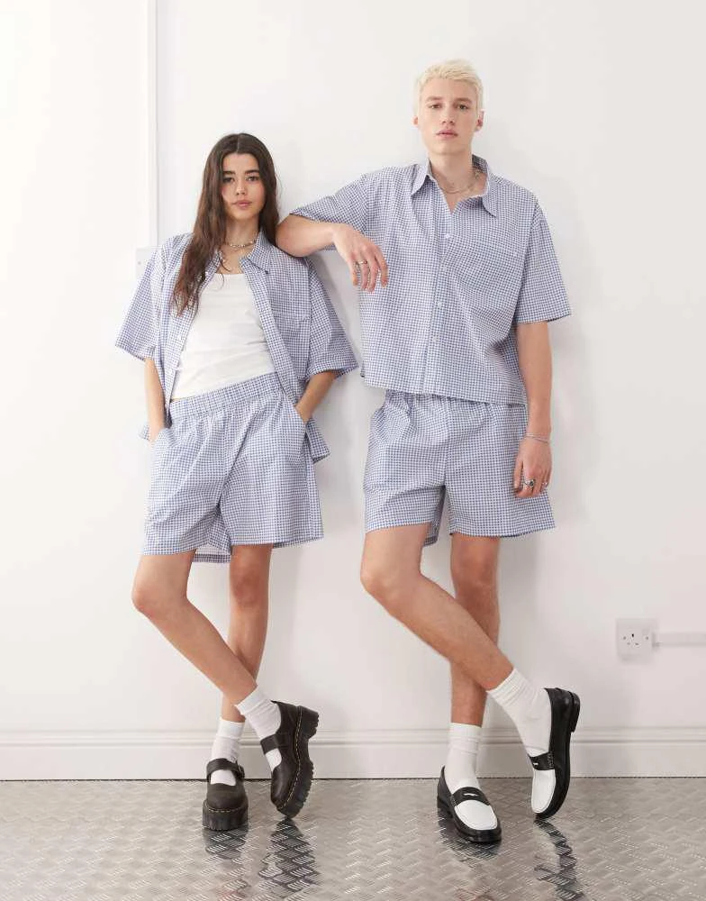 Reclaimed Vintage Reclaimed Vintage unisex short sleeve boxy shirt in blue and white check 1