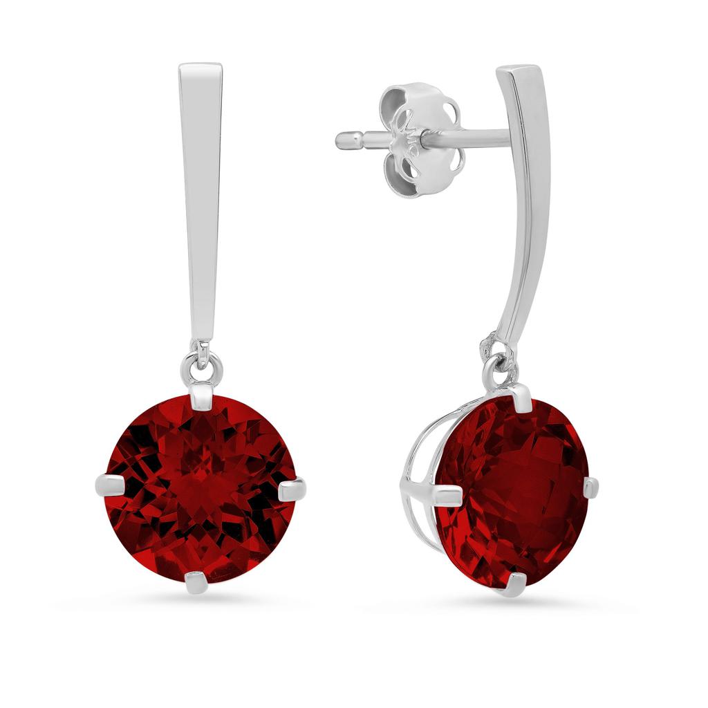 MAX + STONE 14k White Gold Solitaire Round-Cut Gemstone Drop Earrings (8mm)