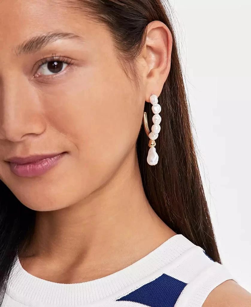 On 34th Gold-Tone Imitation Pearl Charm Hoop Earrings, Exclusively at Macy's 2