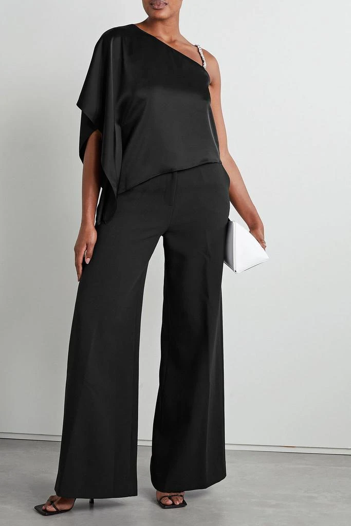 Alice + Olivia Riko crystal-embellished one-shoulder satin top 2