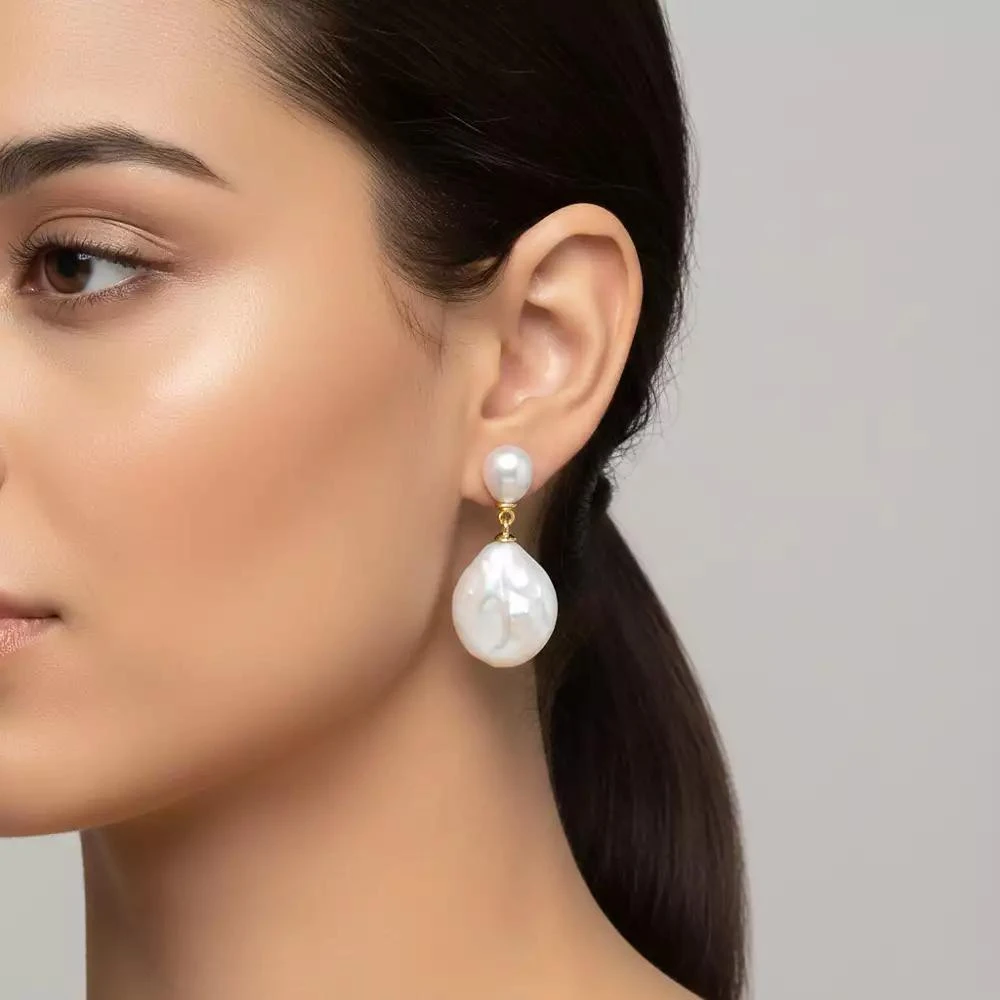 Genevive Elegant 14K Gold Plated Mother of Pearl Coin Dangle Earrings 2