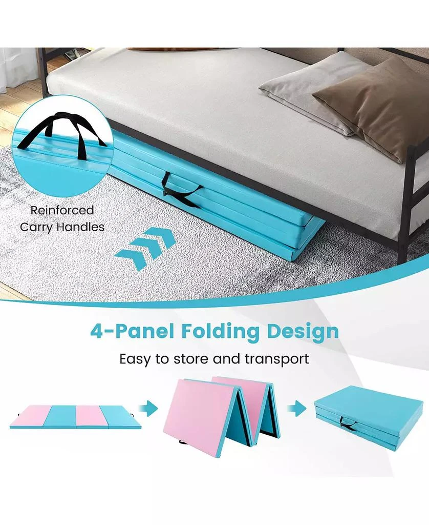 GOUUN 4-Panel PU Leather Folding Exercise Mat with Carrying Handles-Pink 
Blue 4