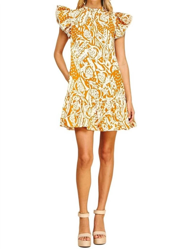 PINCH Floral Print Drop Waist Dress In Orange/white 2