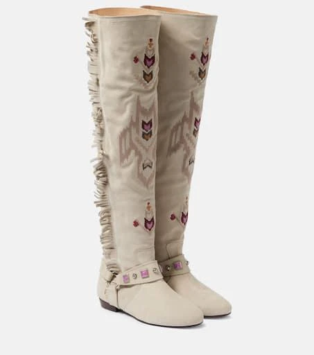 Isabel Marant Soksa embroidered suede knee-high boots 1
