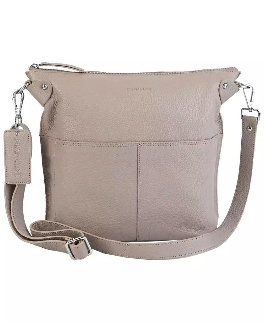 Mancini Leather Goods Pebbled Collection Susan Leather Crossbody Hobo Bag