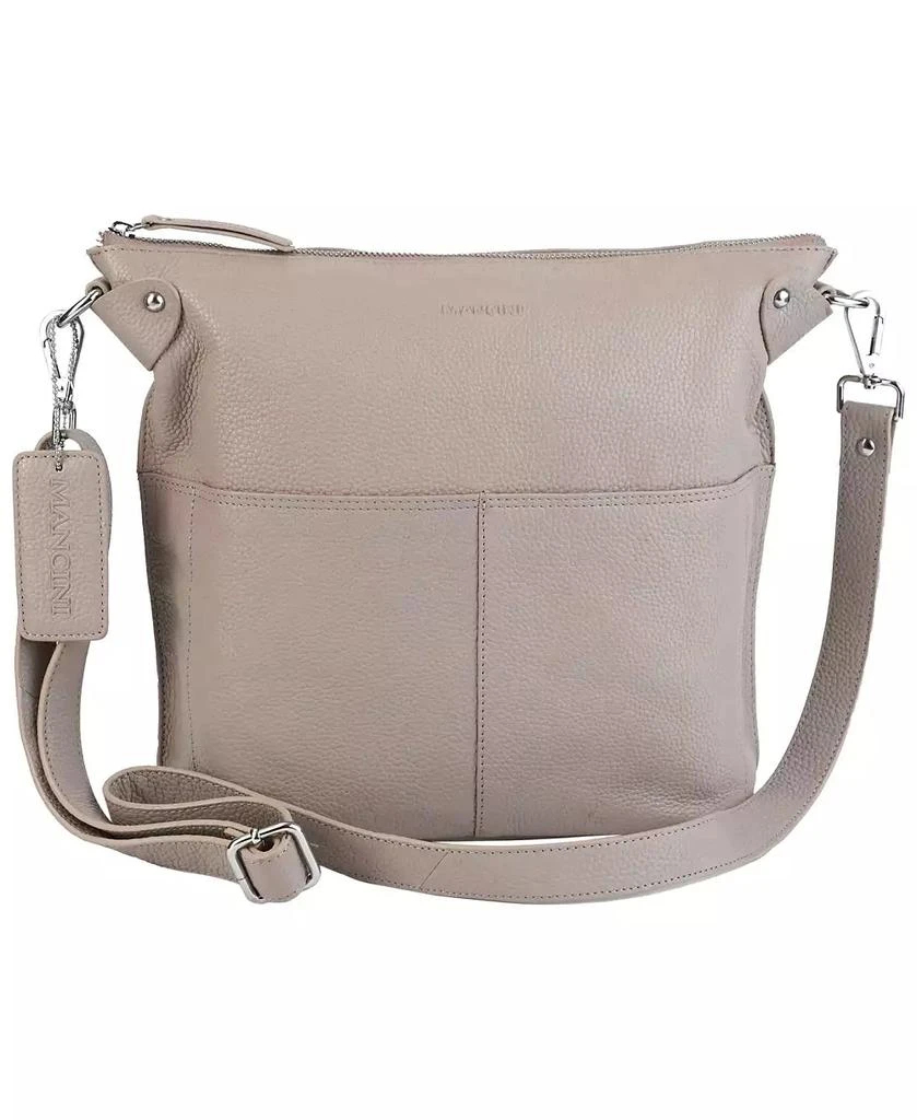 Mancini Leather Goods Pebbled Collection Susan Leather Crossbody Hobo Bag 1