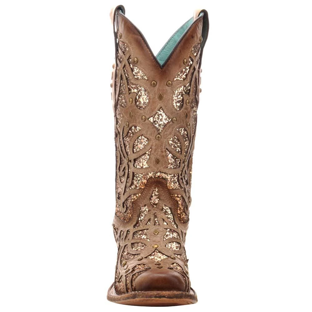 Corral Boots Glitter Tooled Inlay Square Toe Cowboy Boots 5