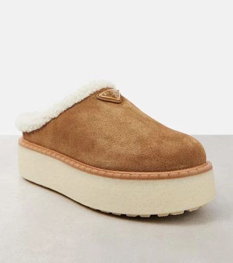 Prada Evolve shearling-lined suede platform mules 5