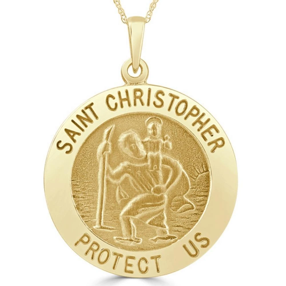 Pompeii3 14k White or Yellow Gold Gold St. Christopher Medal Pendant 1" Tall 6.3 Grams 3