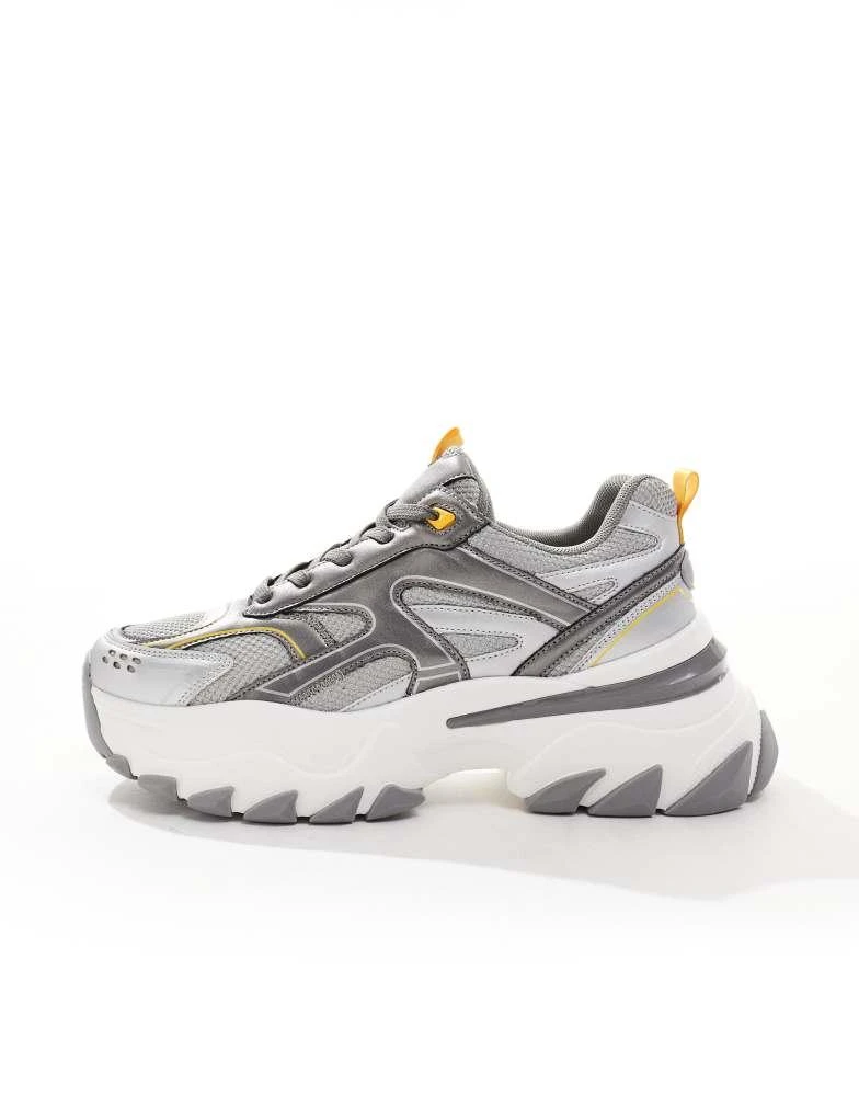 ASOS ASOS DESIGN chunky trainers in white with silver and yellow panels 2