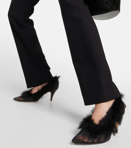 Khaite River shearling-trimmed mesh pumps 4
