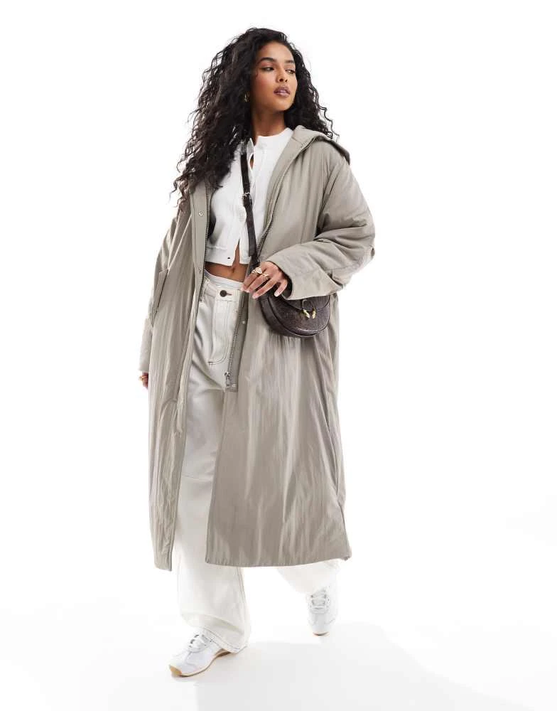 ASOS ASOS DESIGN clean longline puffer coat with hood in sage 1