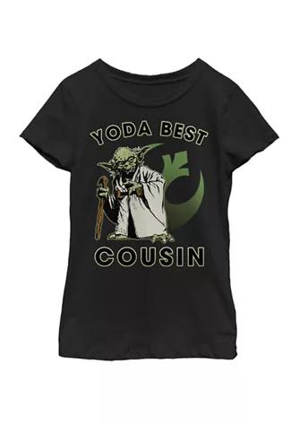 Star Wars Wars  Girls 7 16 Yoda Best Cousin Rebel Logo Short Sleeve T Shirt