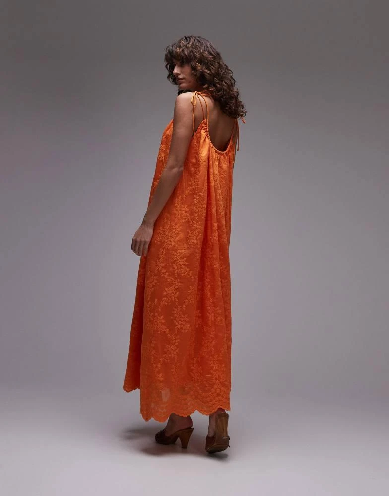 Topshop Topshop embroidered midi dress in orange 4
