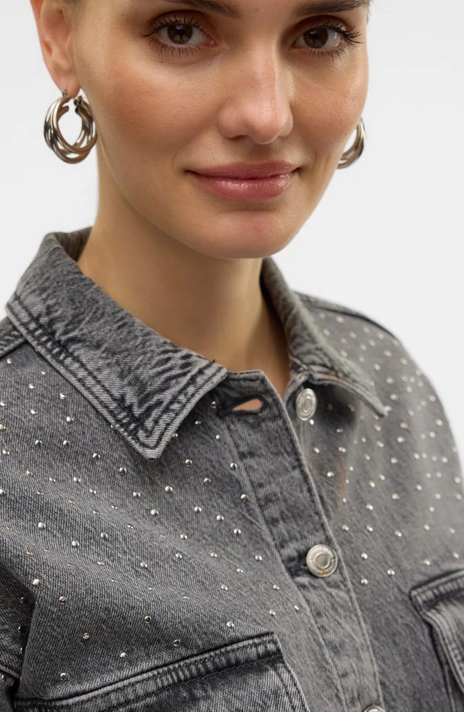 VERO MODA Ellas Studded Crop Denim Shirt Jacket 3