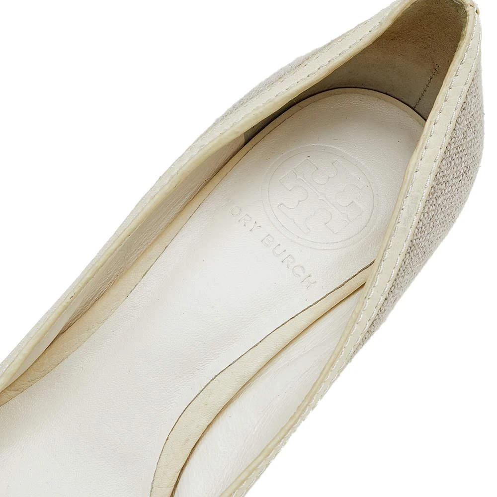 Tory Burch Tory Burch Grey/Cream Canvas And Leather Wedge Peep Toe Pumps Size 37.5 7