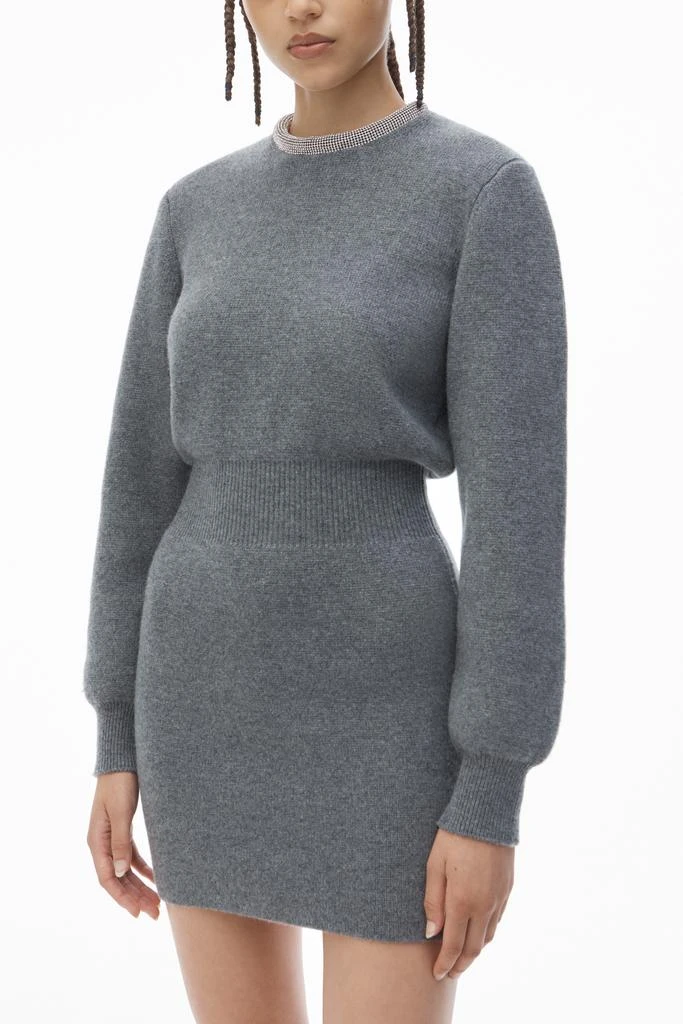 Alexander Wang Long Sleeve Dress in Wool Blend with Crystal Hotfix Trim 3
