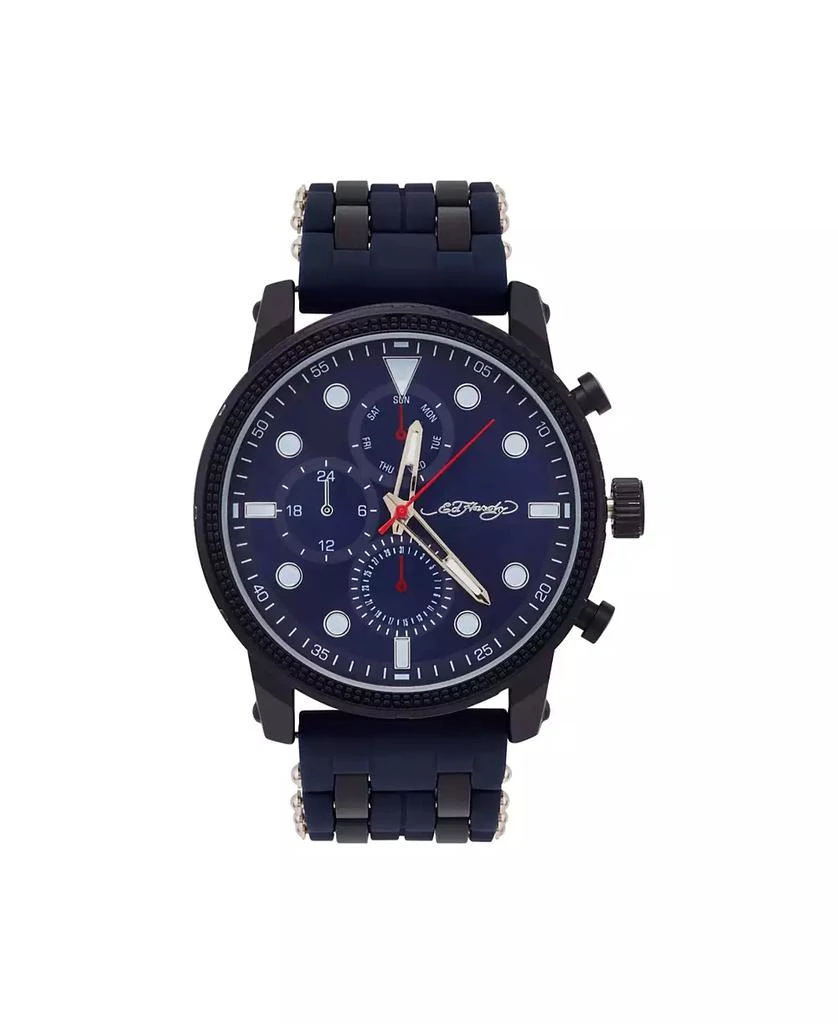 Ed Hardy Men's Navy Silicone Strap Watch 48mm 1