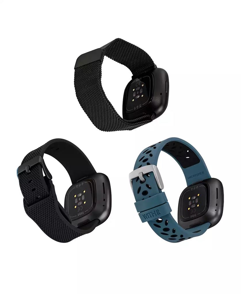 WITHit Stainless Steel Mesh Band and Silicone Band 3-Pack designed for the Fitbit Versa 3 & 4 and Sense & Sense 2